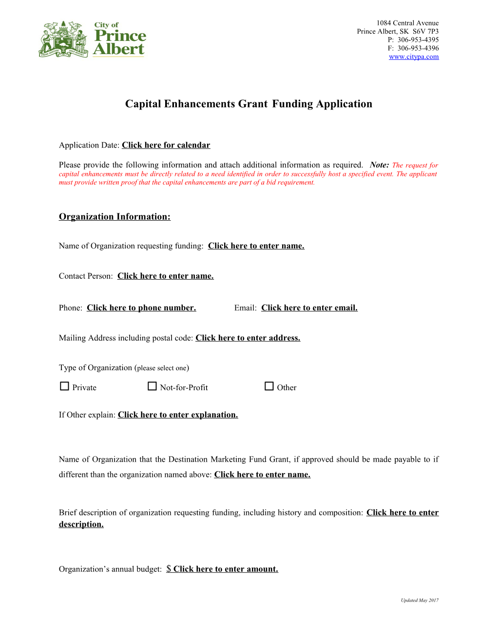 Capital Enhancements Grant Funding Application