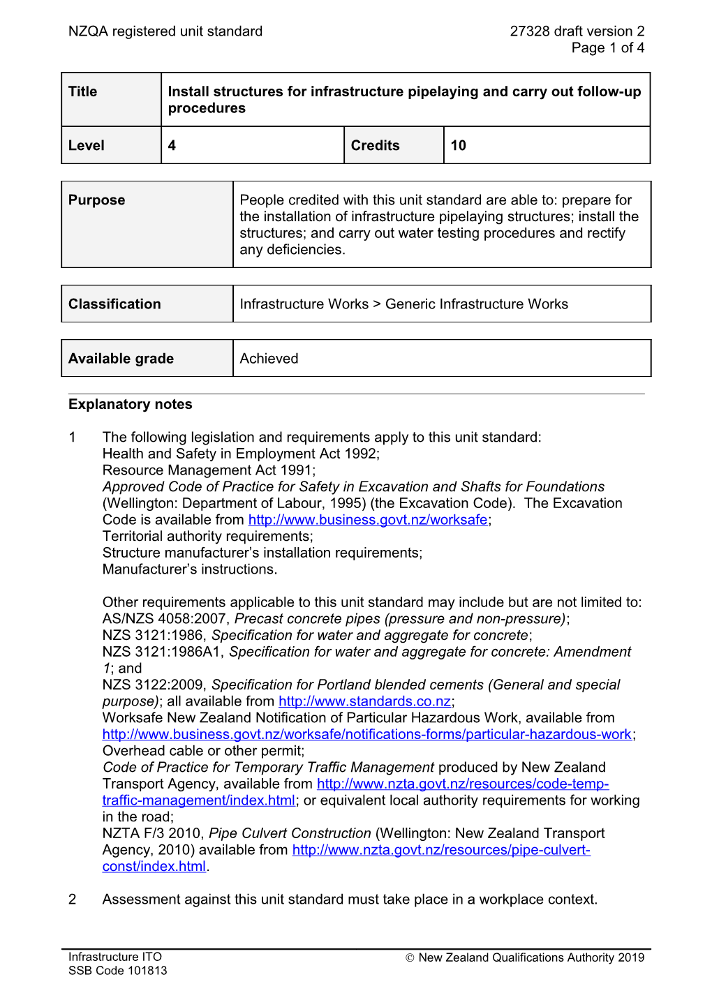 27328 Install Structures for Infrastructure Pipelaying and Carry out Follow-Up Procedures