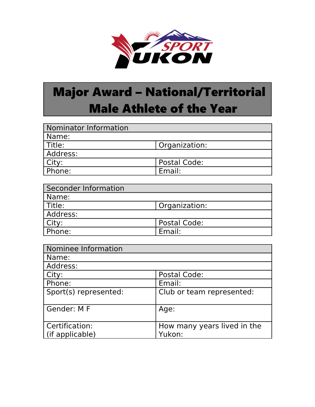 Major Award National/Territorial Male Athlete of the Year