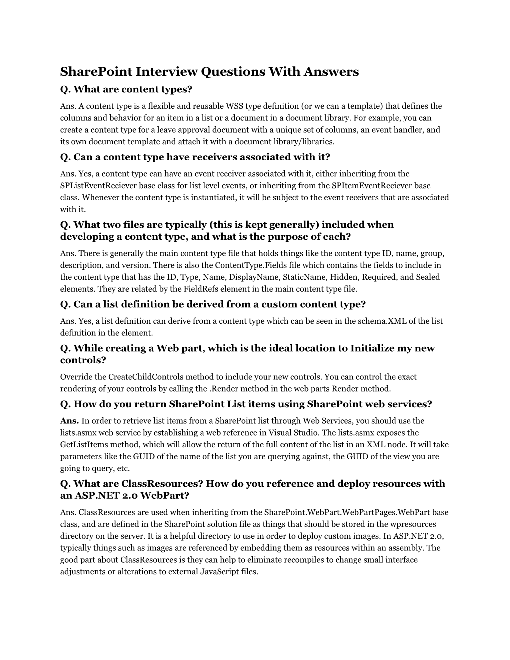 Sharepoint Interview Questions with Answers