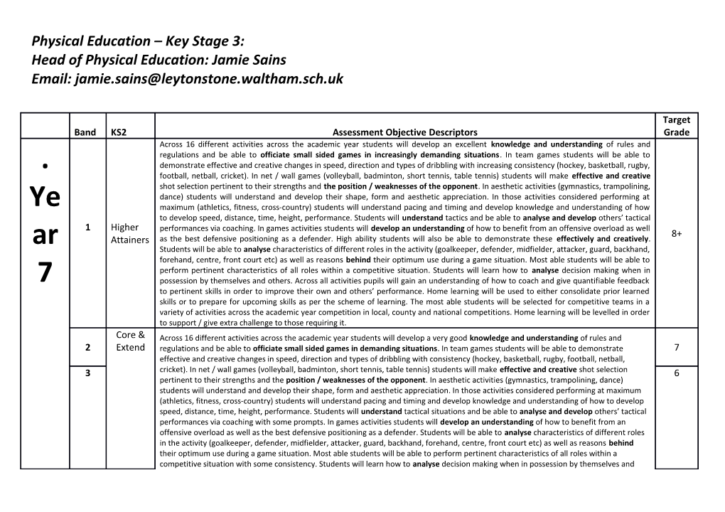 Physical Education Key Stage 3