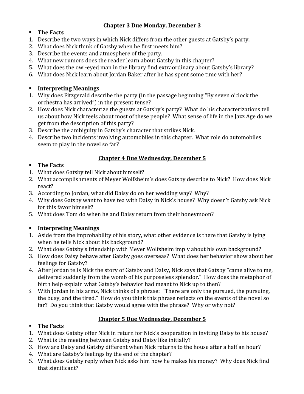 The Great Gatsby Study Questions AP