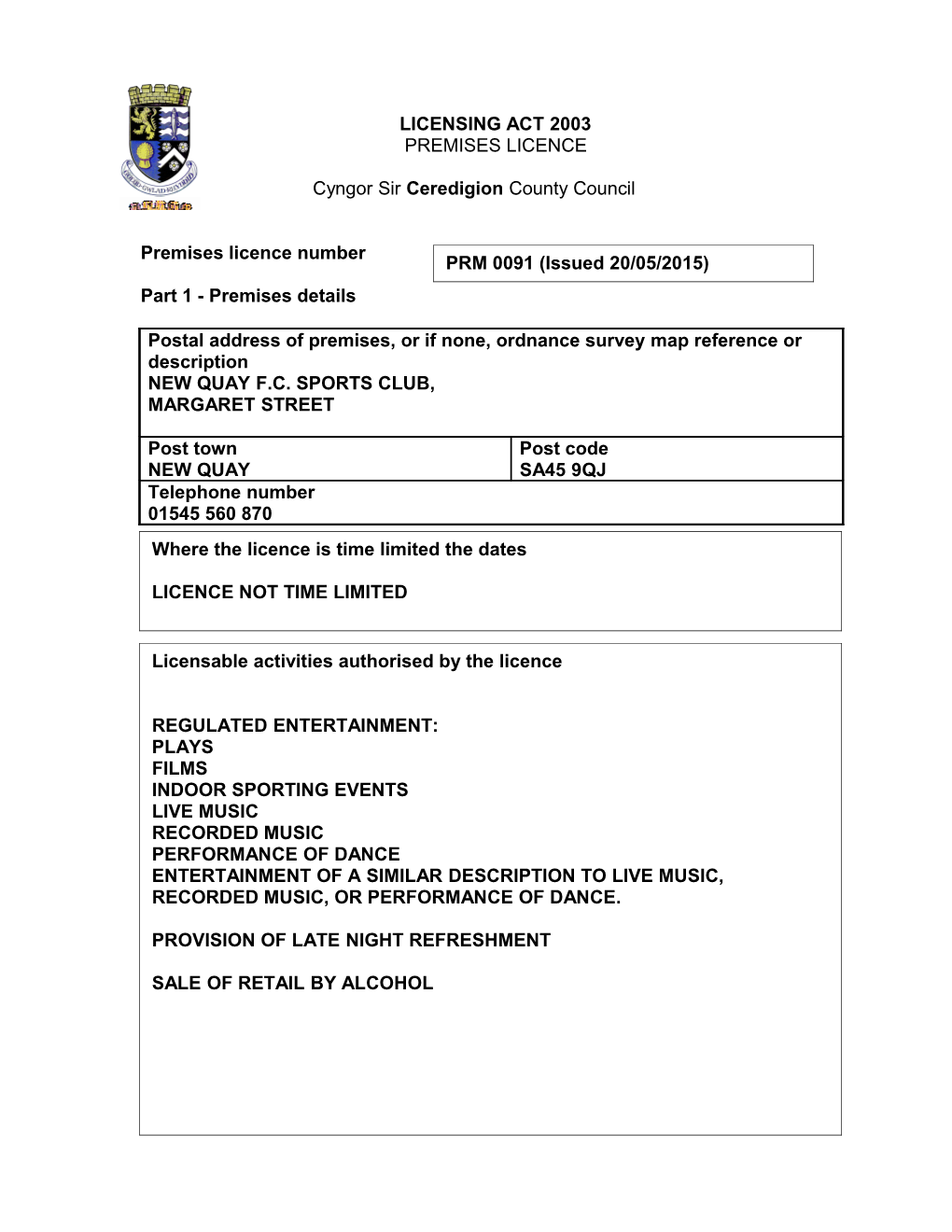 New Quay FC Sports Club