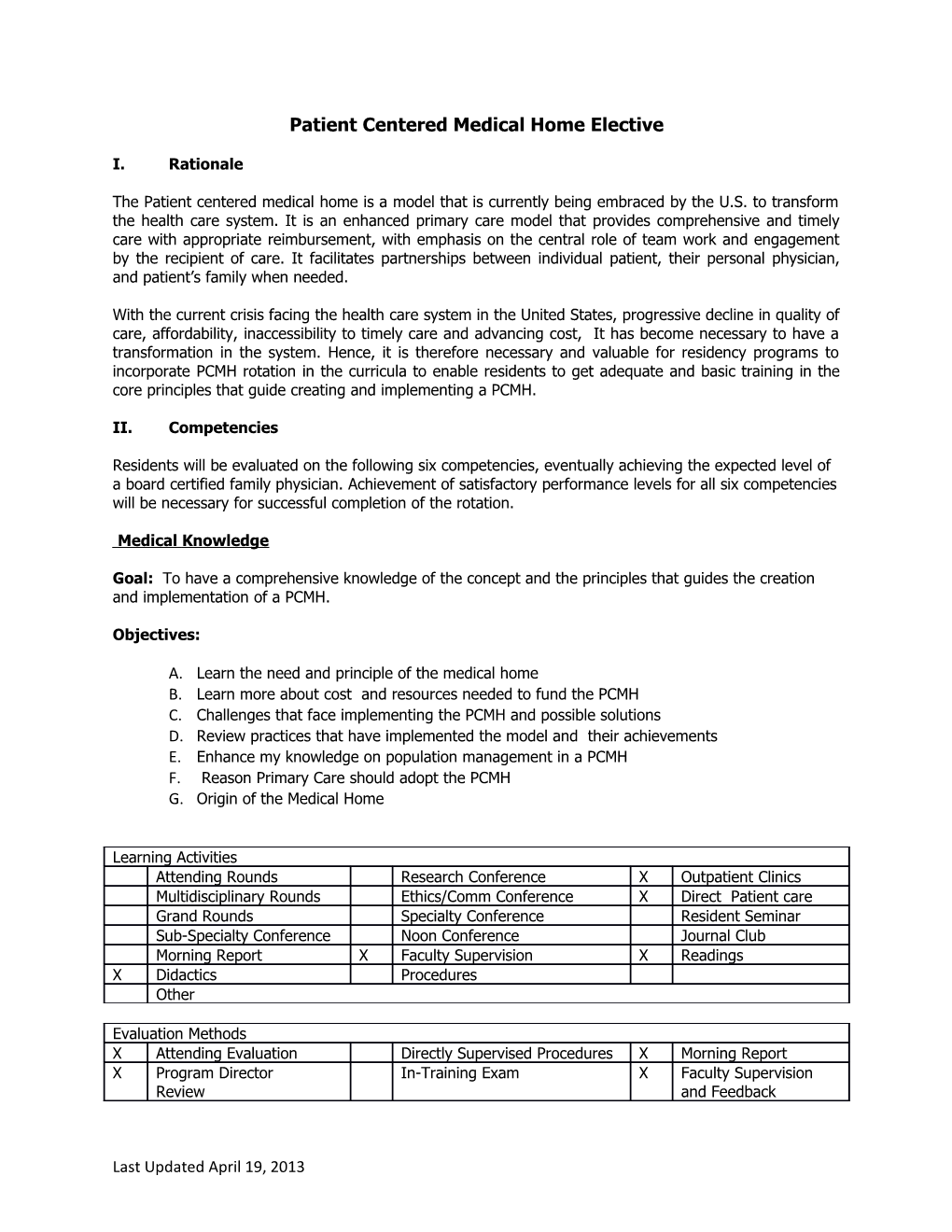 Patient Centered Medical Home Elective