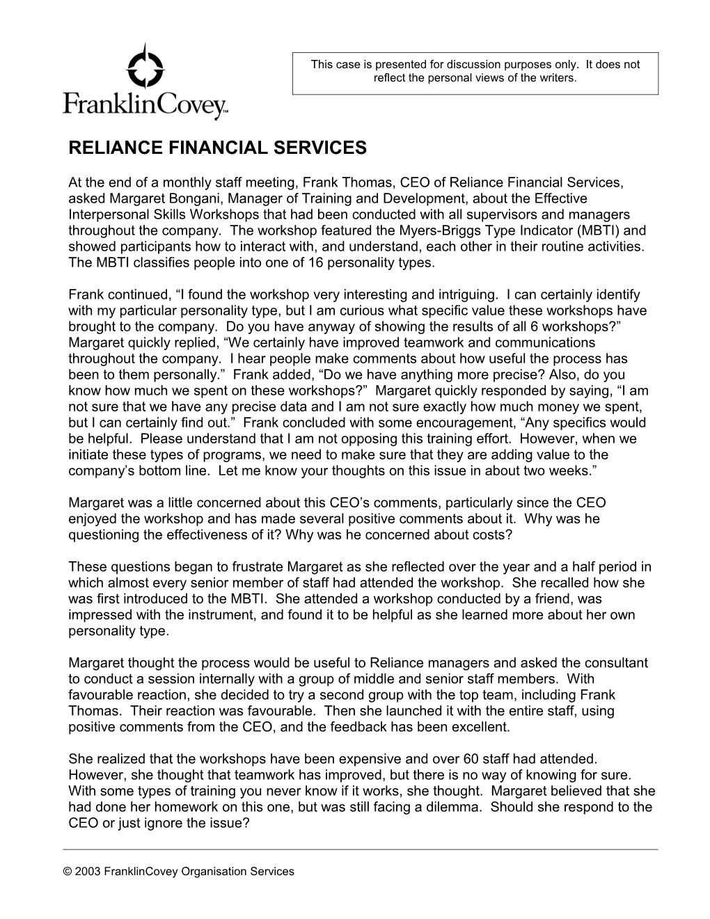 Reliance Financial Services