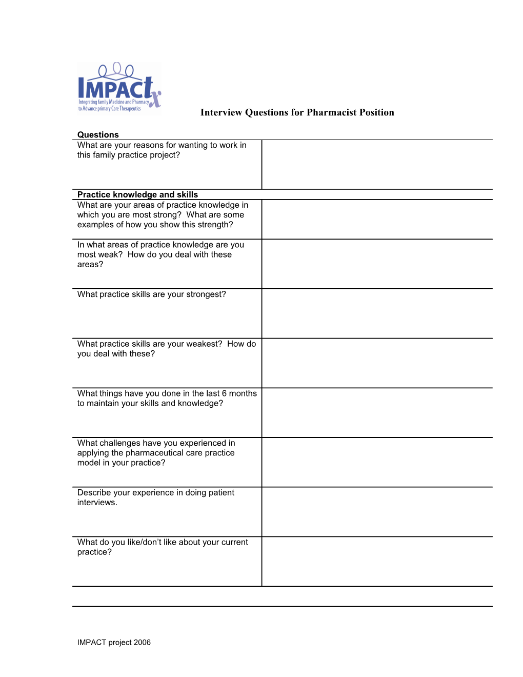 Pharmacist Interview Plan and Questions