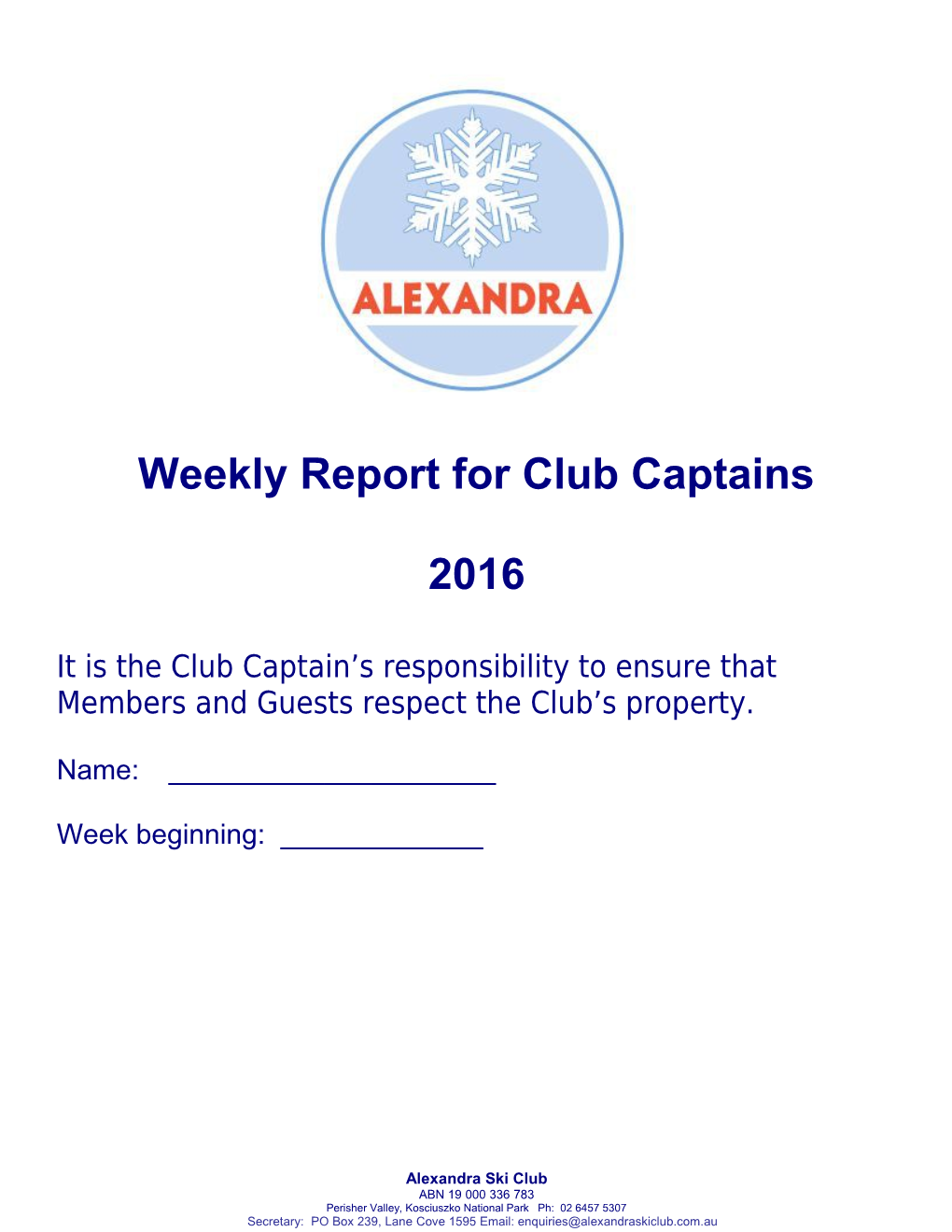 Weekly Report for Club Captains