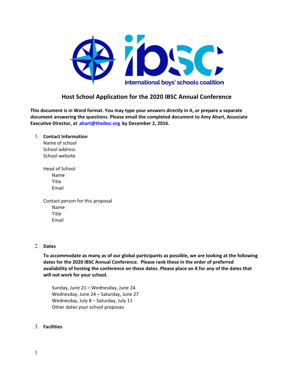 Host School Applicationfor The2020ibsc Annual Conference