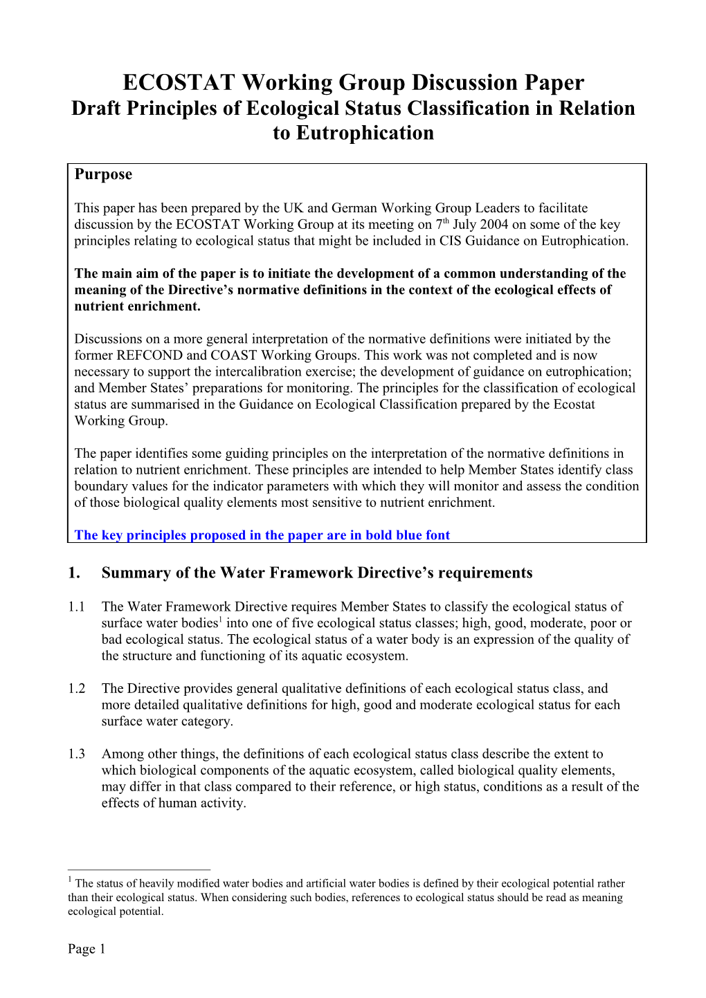 ECOSTAT Working Group Discussion Paper