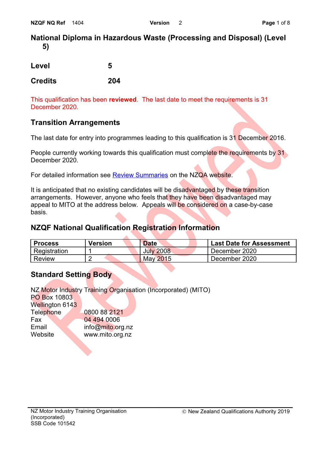 1404 National Diploma in Hazardous Waste (Processing and Disposal) (Level 5)