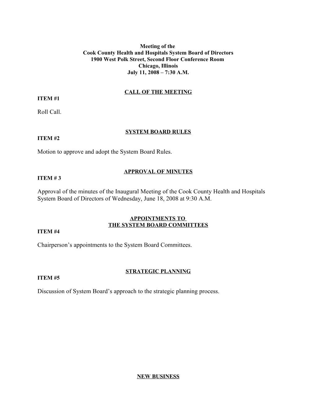 Special Meeting of the Cook County Health and Hospitals Systems Board