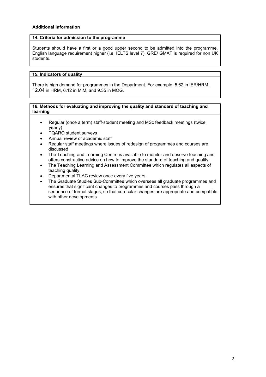 Programme Specification - Msc Organisational Behaviour