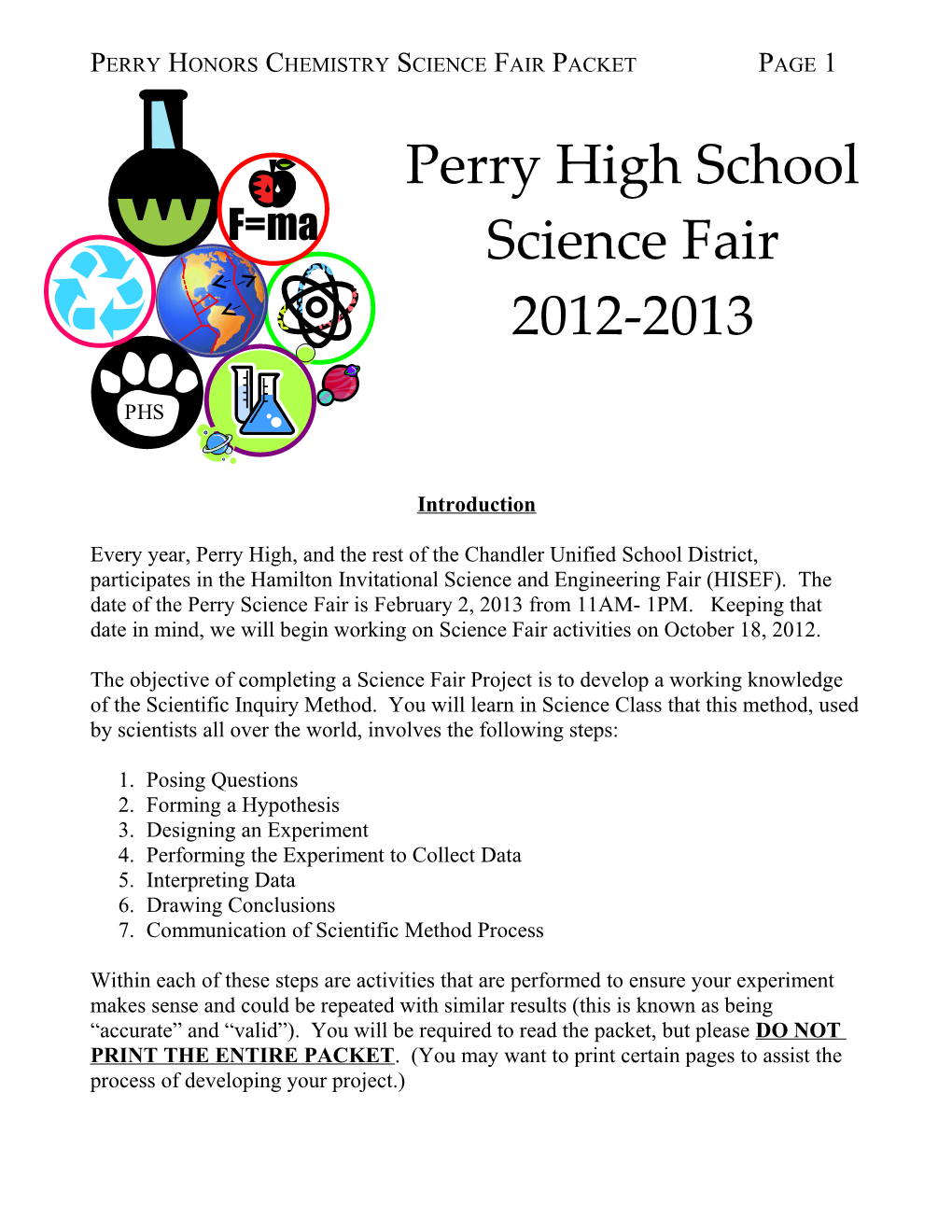 Perry Honors Chemistry Science Fair Packet Page 1