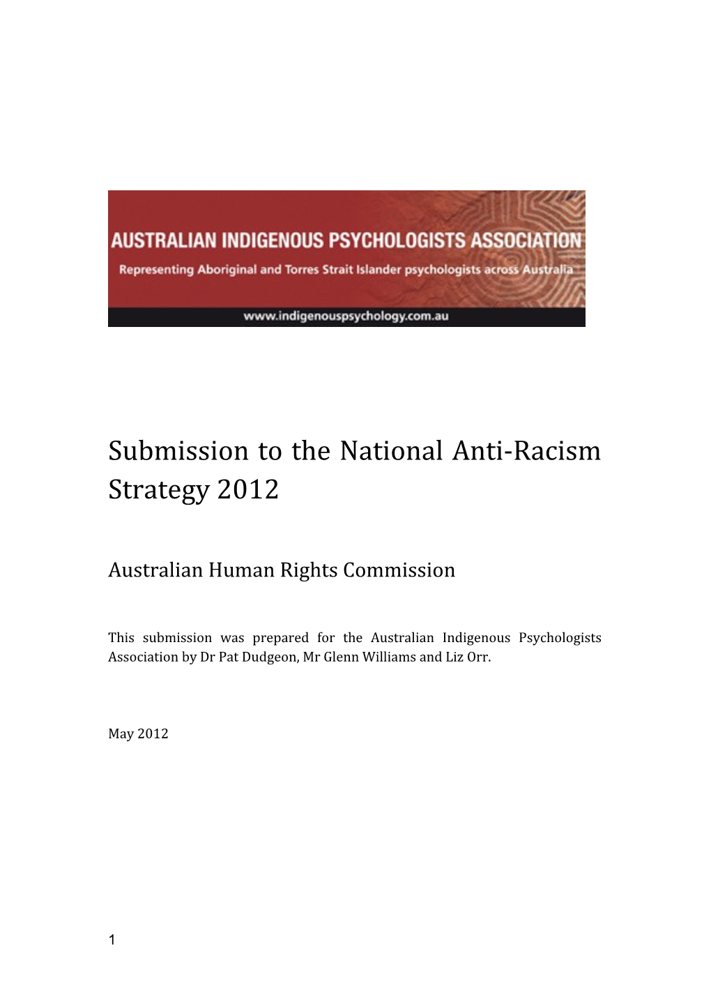 Submission to the National Anti-Racism Strategy 2012