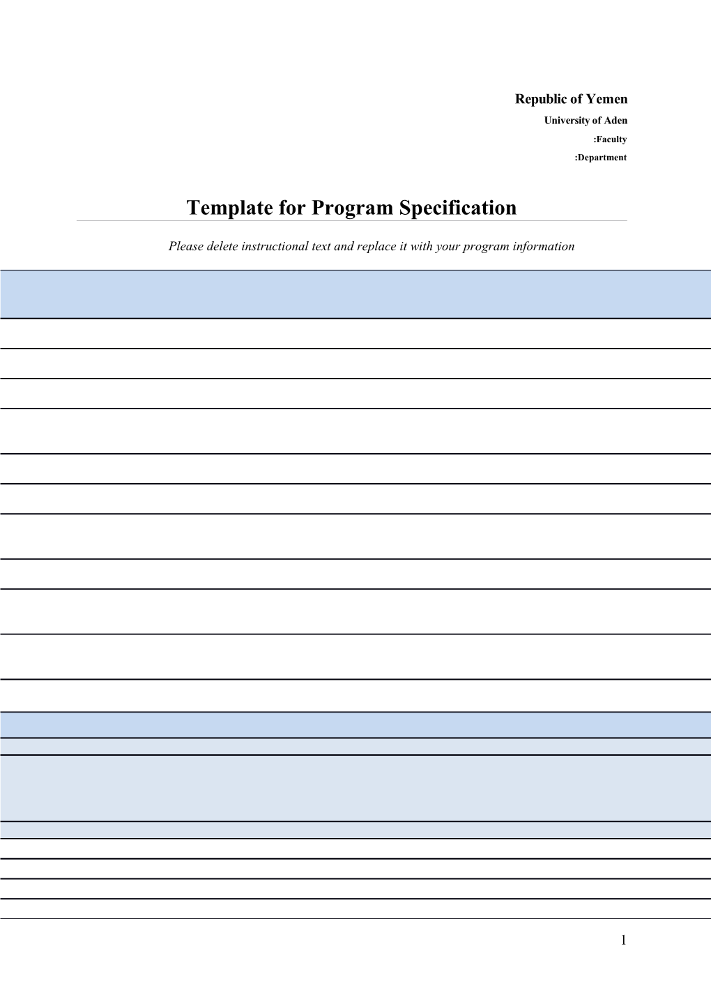 Template for Program Specification
