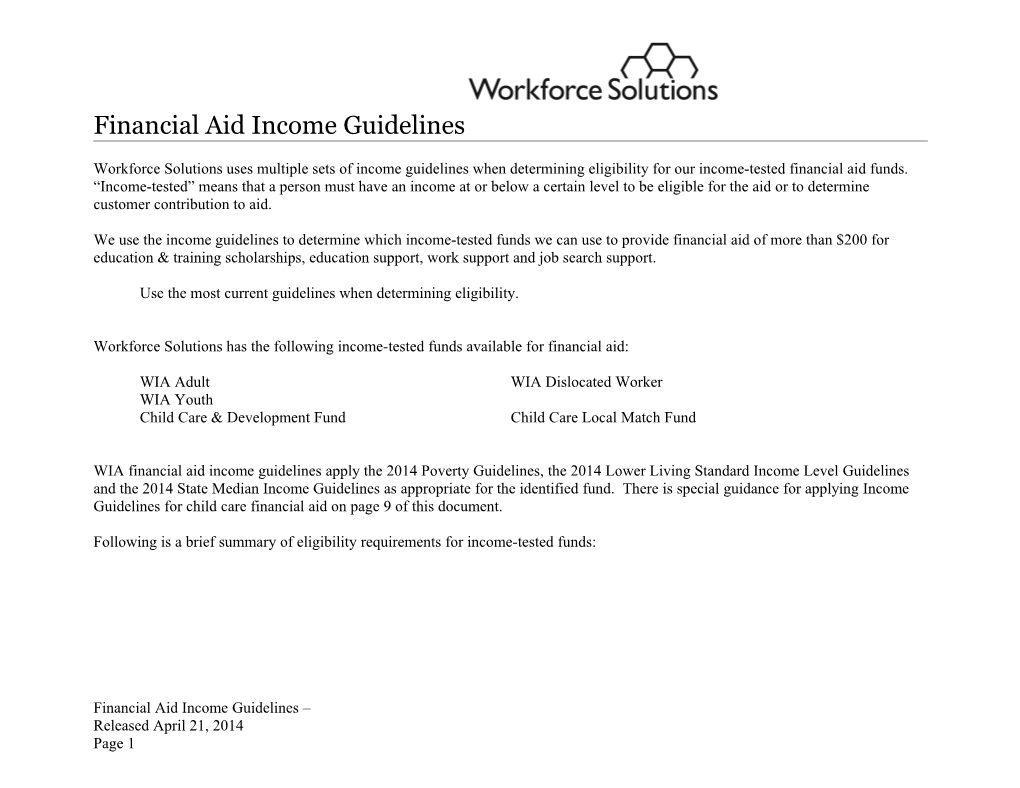 Financial Aid Income Guidelines