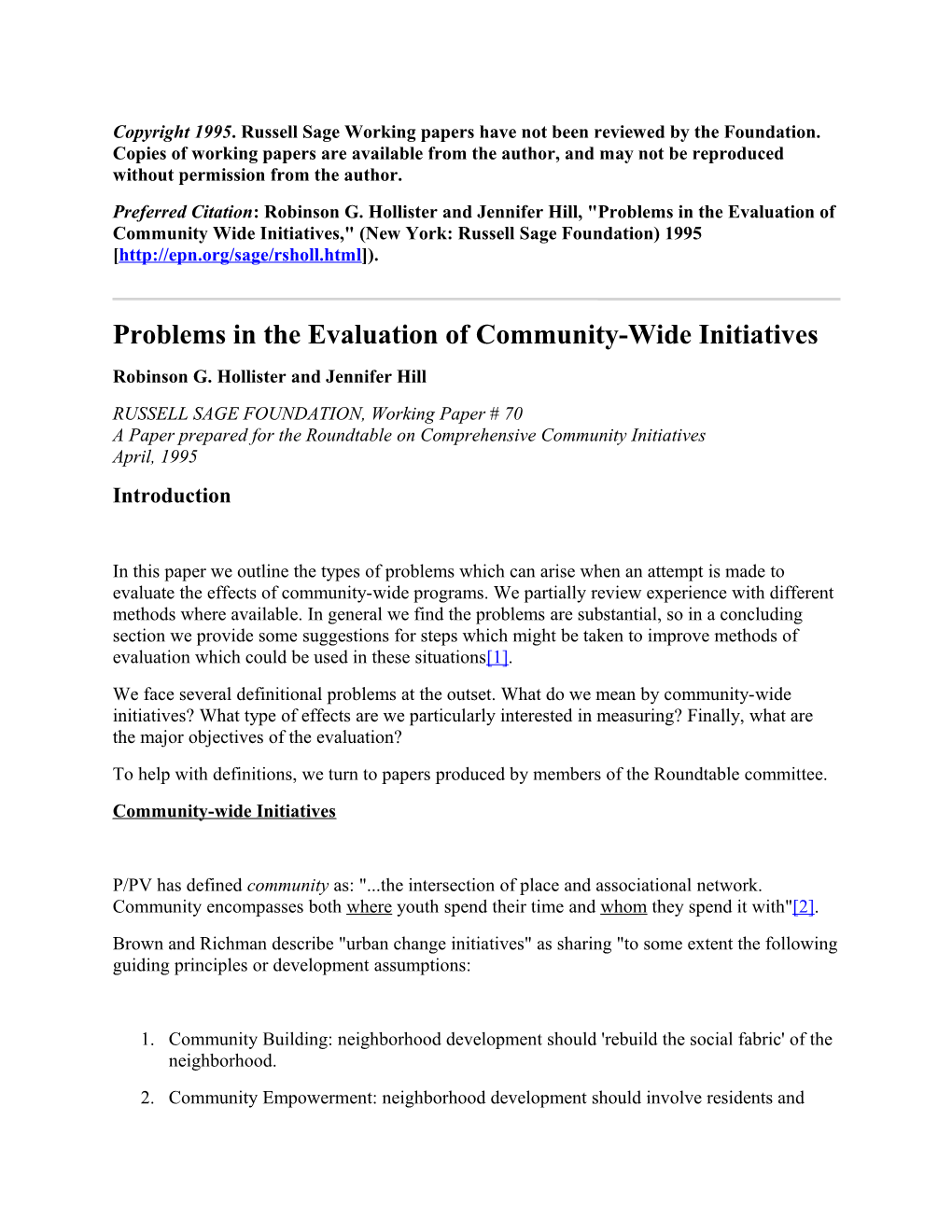 Problems in the Evaluation of Community-Wide Initiatives