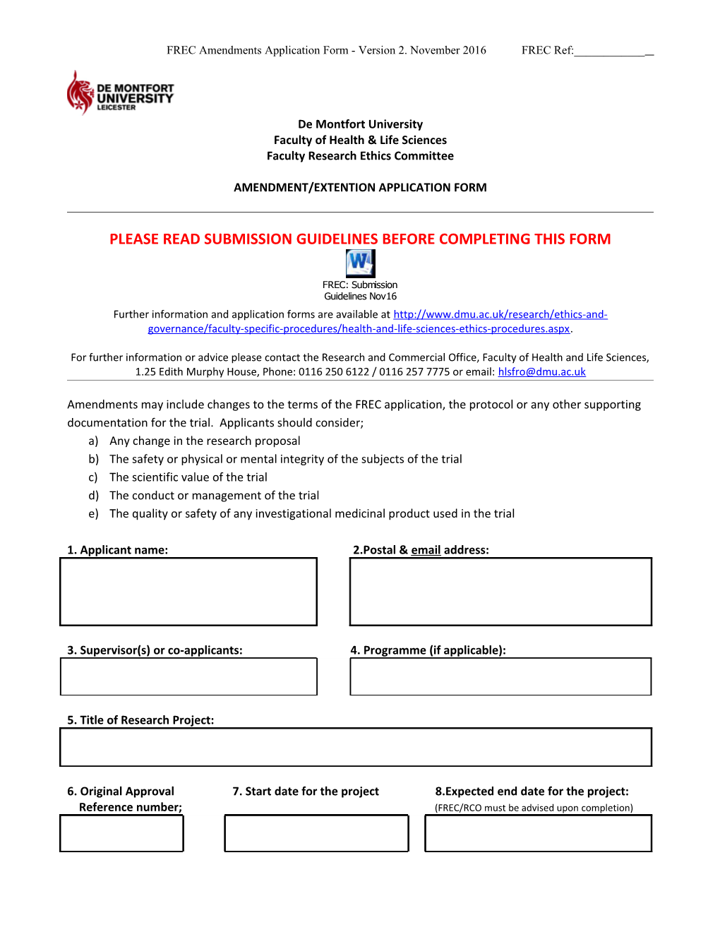 FREC - Ethics Amendments Application Form (Nov 2016)