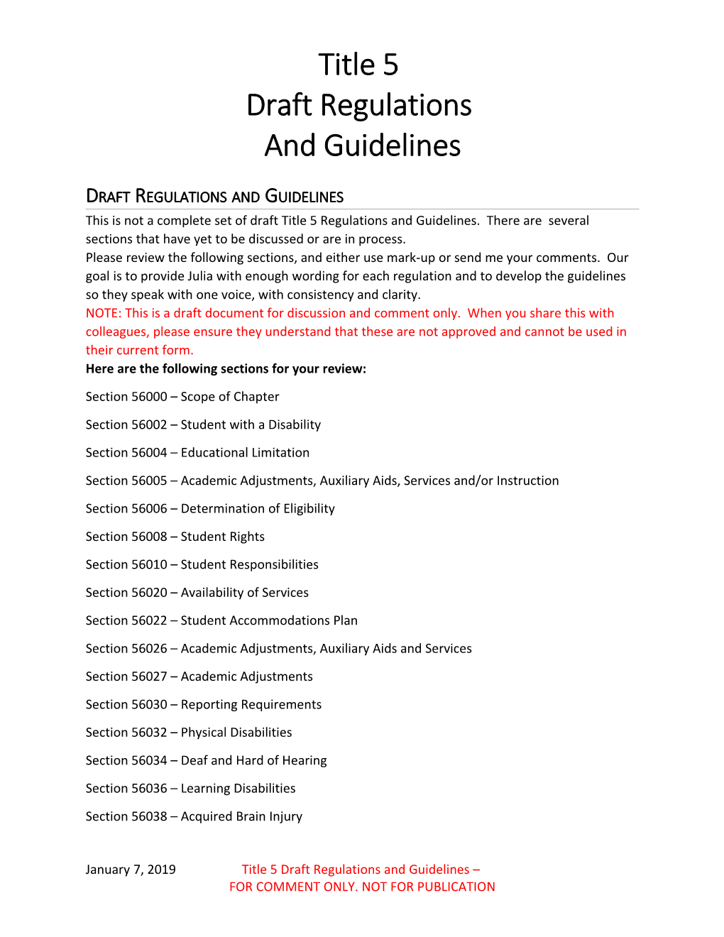 Draft Regulations and Guidelines