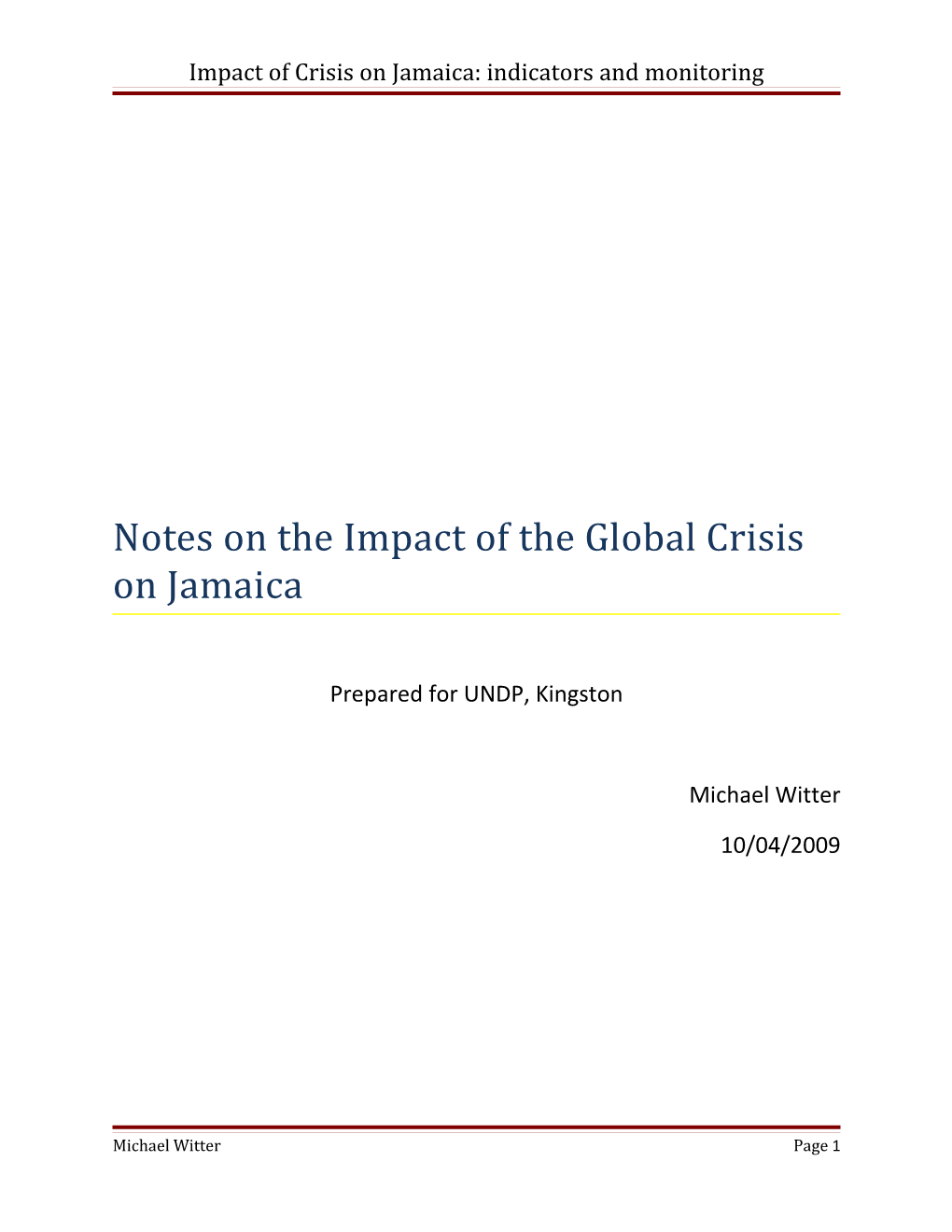 Impact of Crisis on Jamaica: Indicators and Monitoring