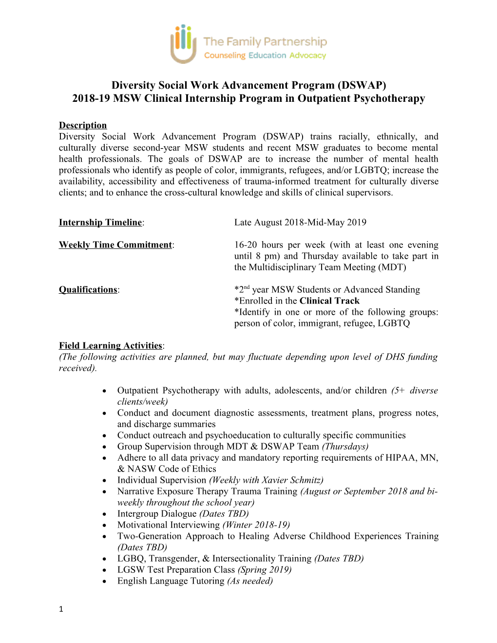 Diversity Social Work Advancement Program (DSWAP)