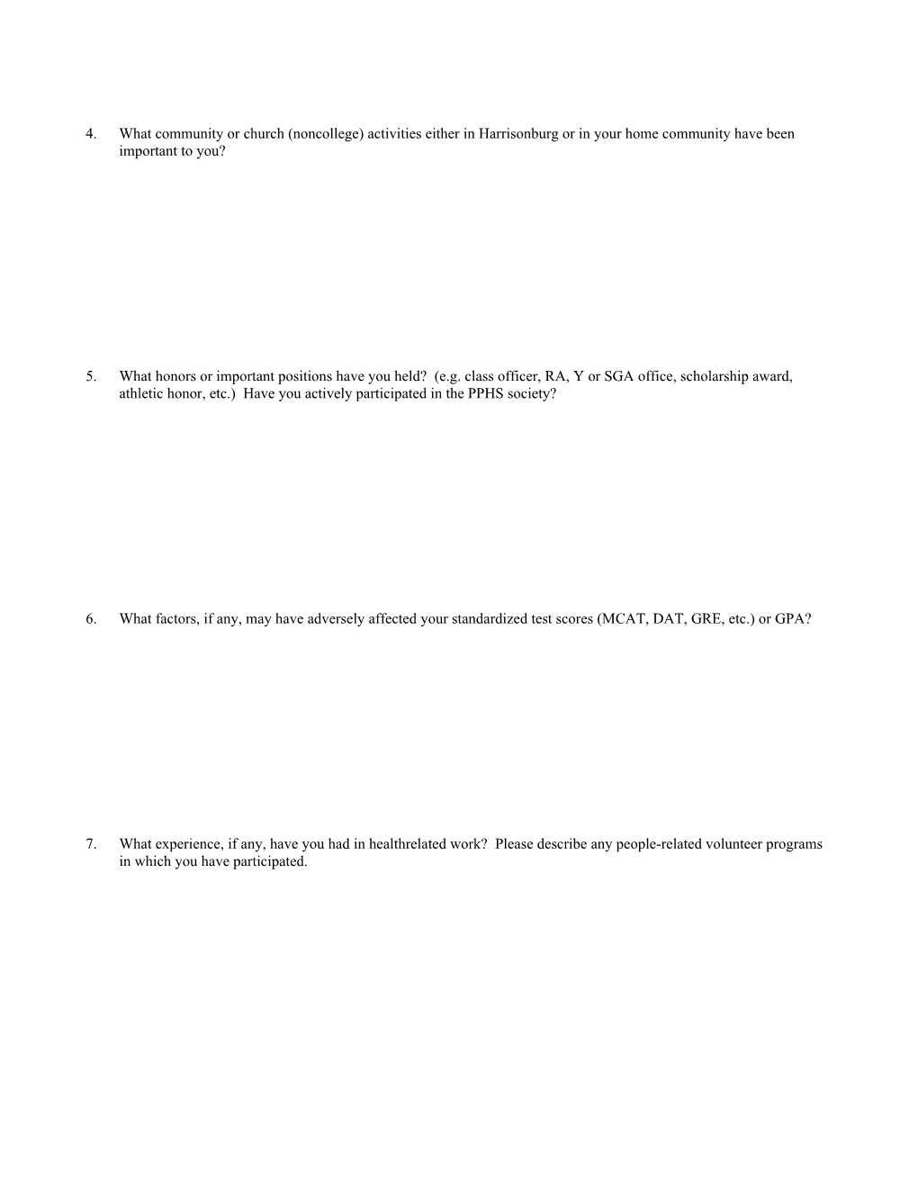 Pre-Professional Health Sciences Questionnaire