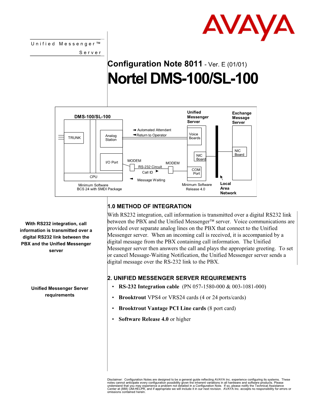 Configuration Note 8011 - Ver. E (01/01)