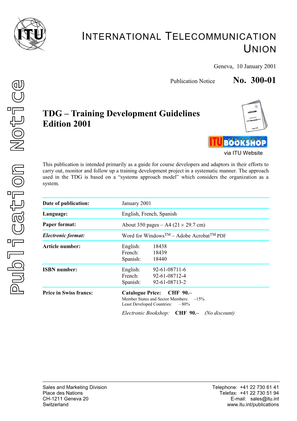 Publication Notice No. 300-01 / Training Development Guidelines Edition 2002