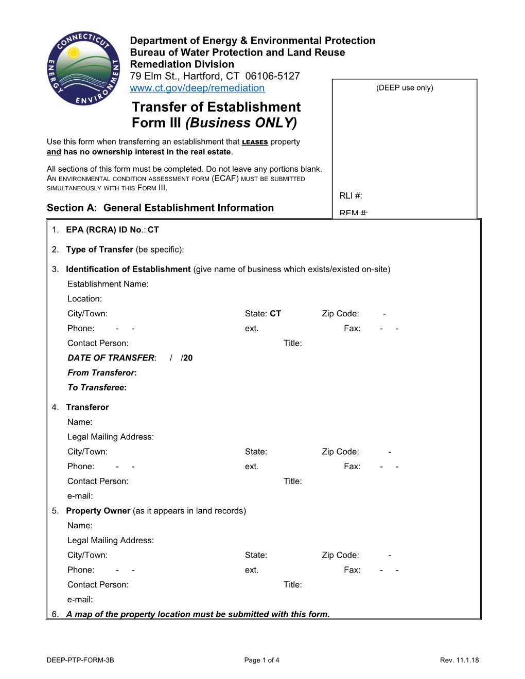 Transfer of Establishment - Form II (Real Estate)