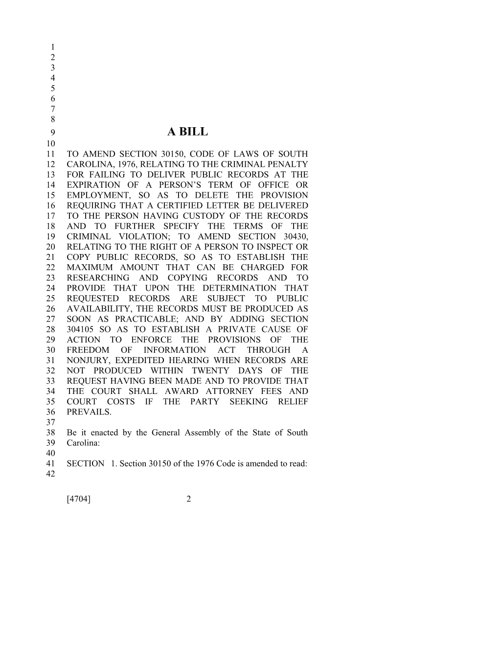 2009-2010 Bill 4704: FOIA - South Carolina Legislature Online