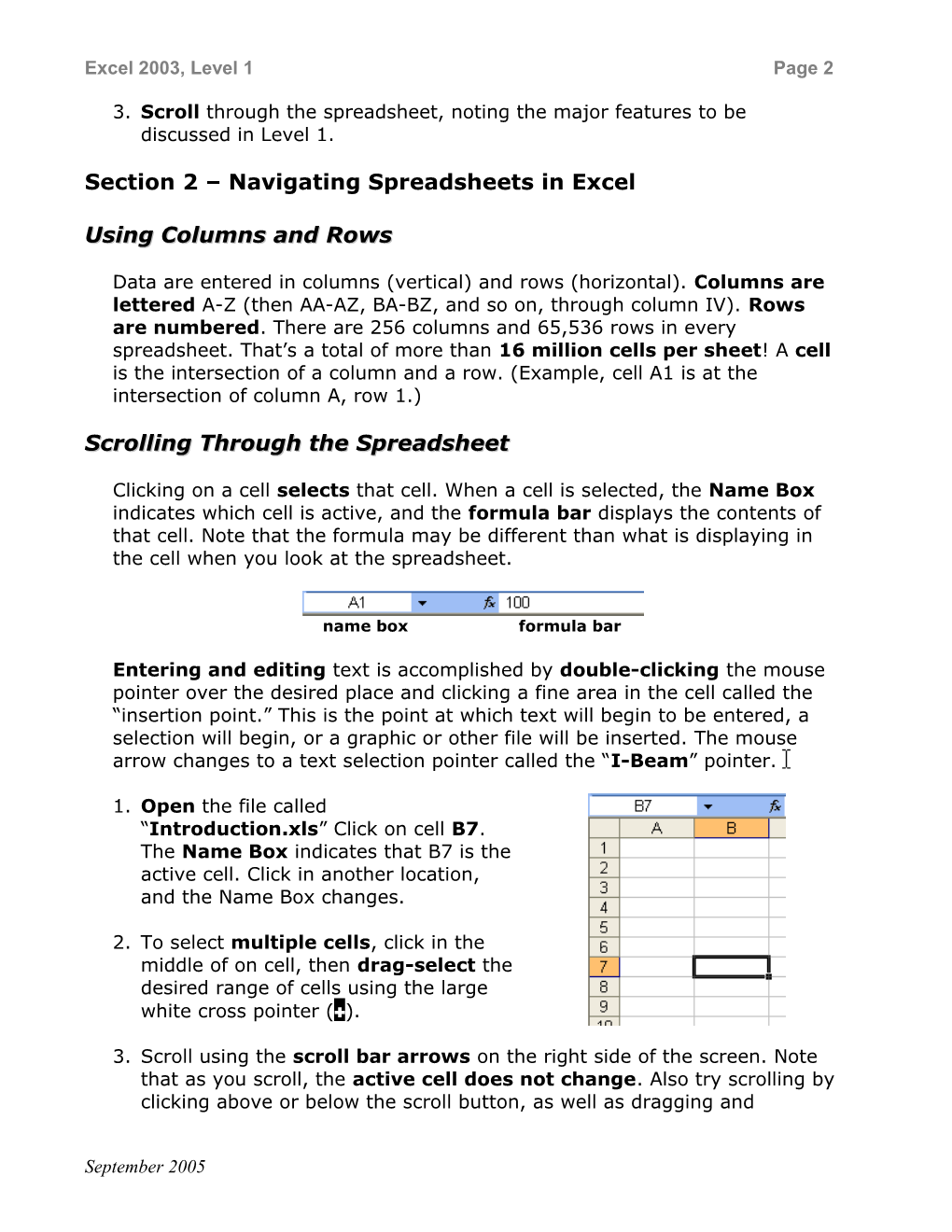 Excel 2003, Level 1Page 1