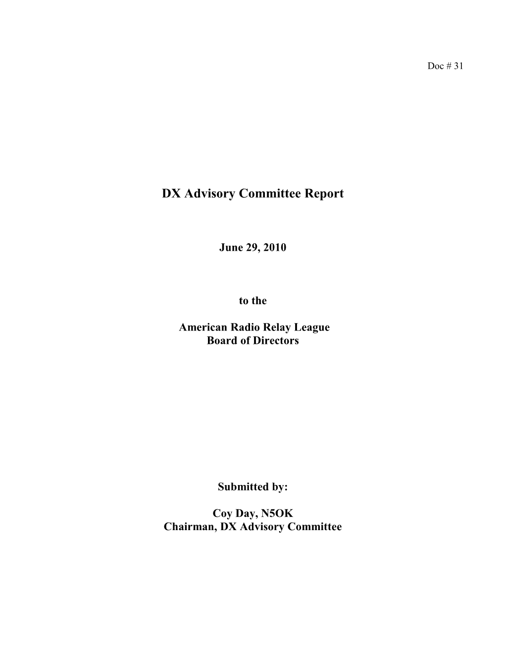 DX Advisory Committee Annual Report