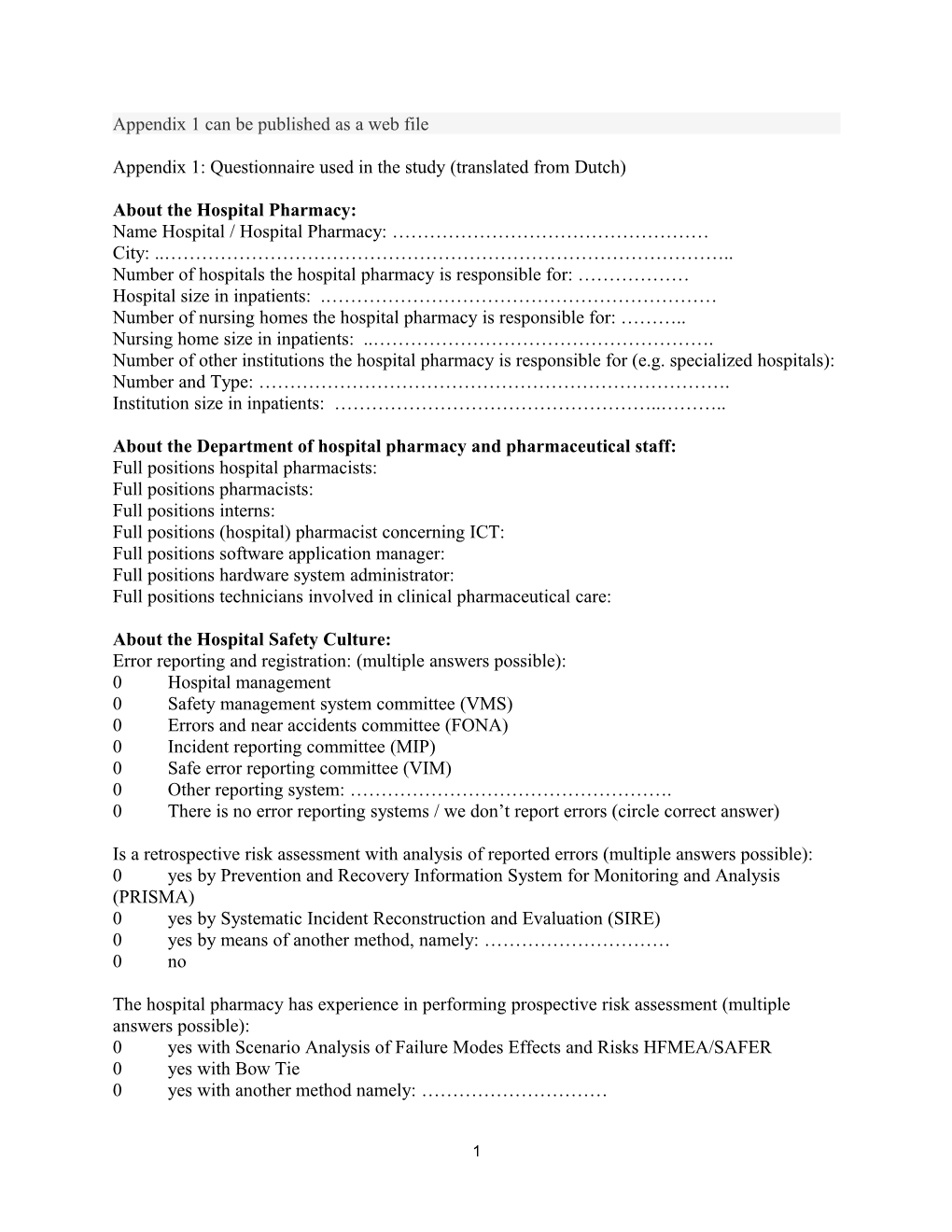 Appendix 1: Questionnaire Used in the Study (Translated from Dutch)