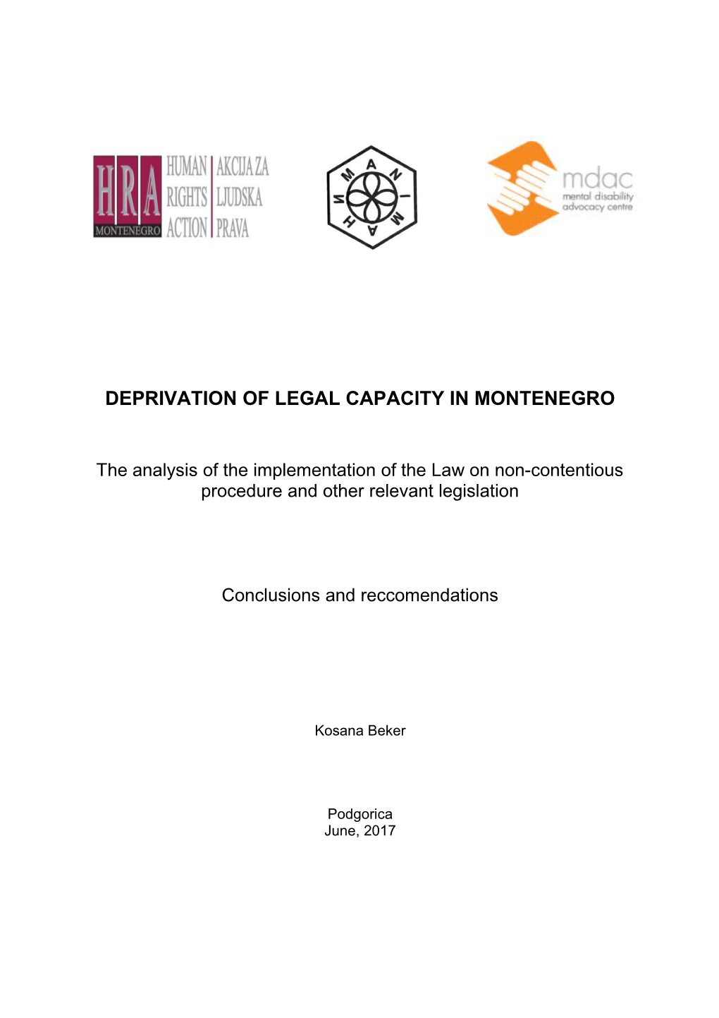Deprivation of Legal Capacity in Montenegro