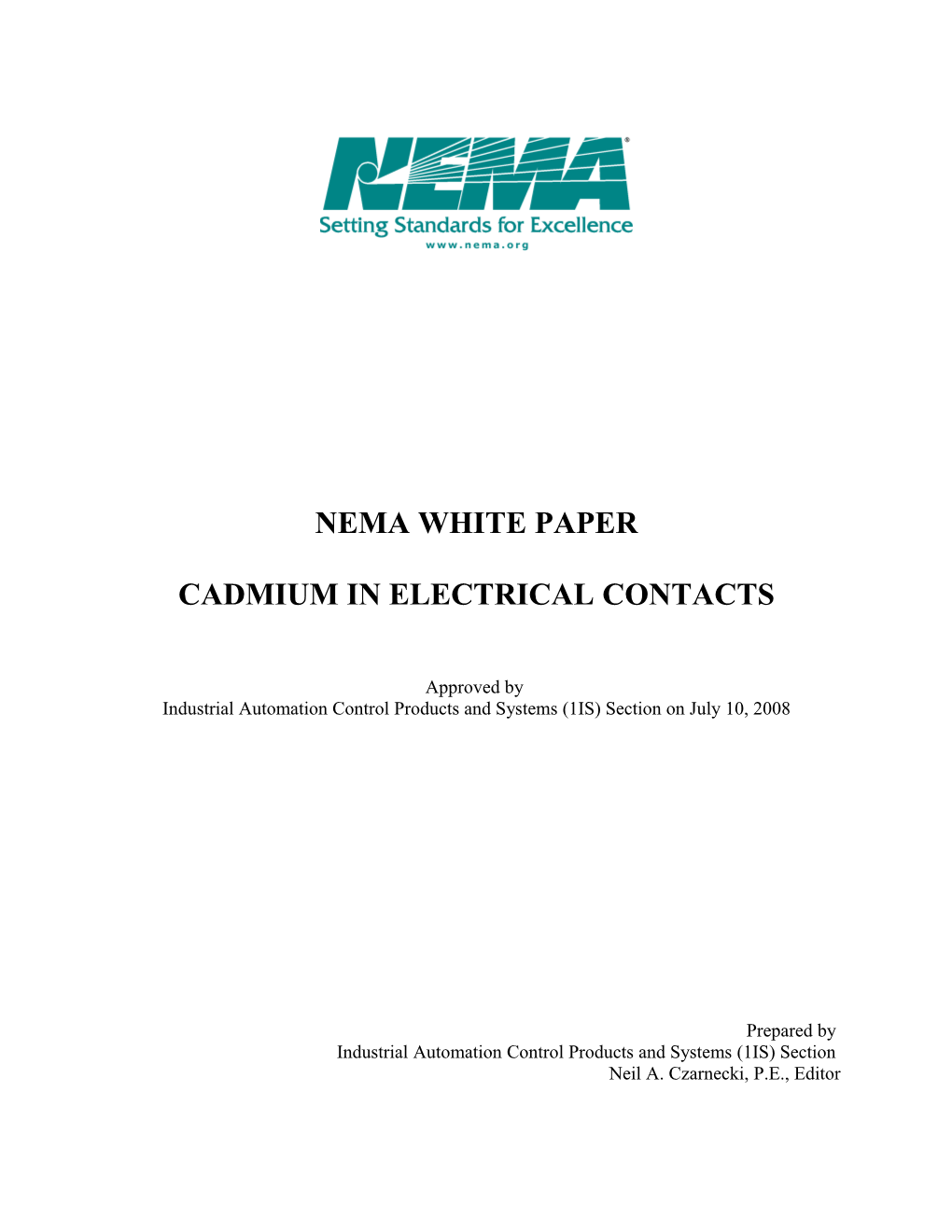 Nema Whitepaper on Cadmium in Electrical Contacts