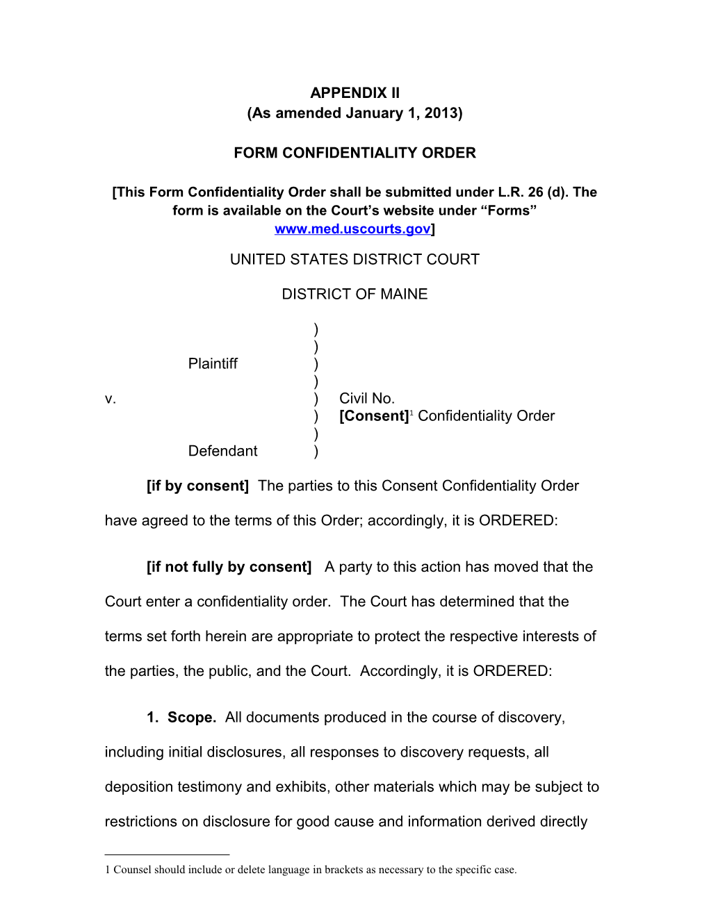 Form Confidentiality Order