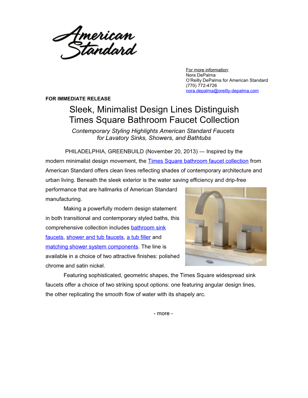 Sleek, Minimalist Design Lines Distinguish Times Square Bathroom Faucet Collection3-3-3