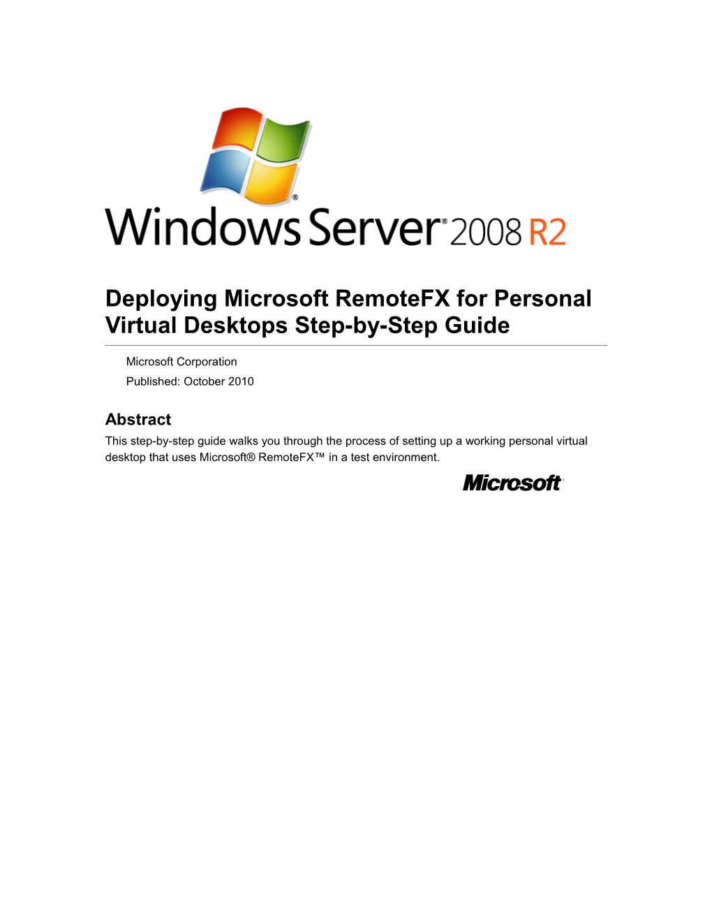 Deploying Microsoft Remotefx for Personal Virtual Desktops Step-By-Step Guide