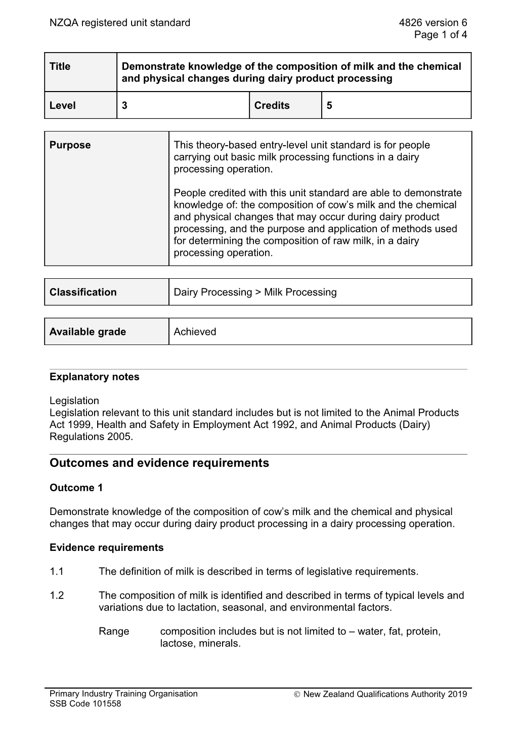 4826 Demonstrate Knowledge of the Composition of Milk and the Chemical and Physical Changes