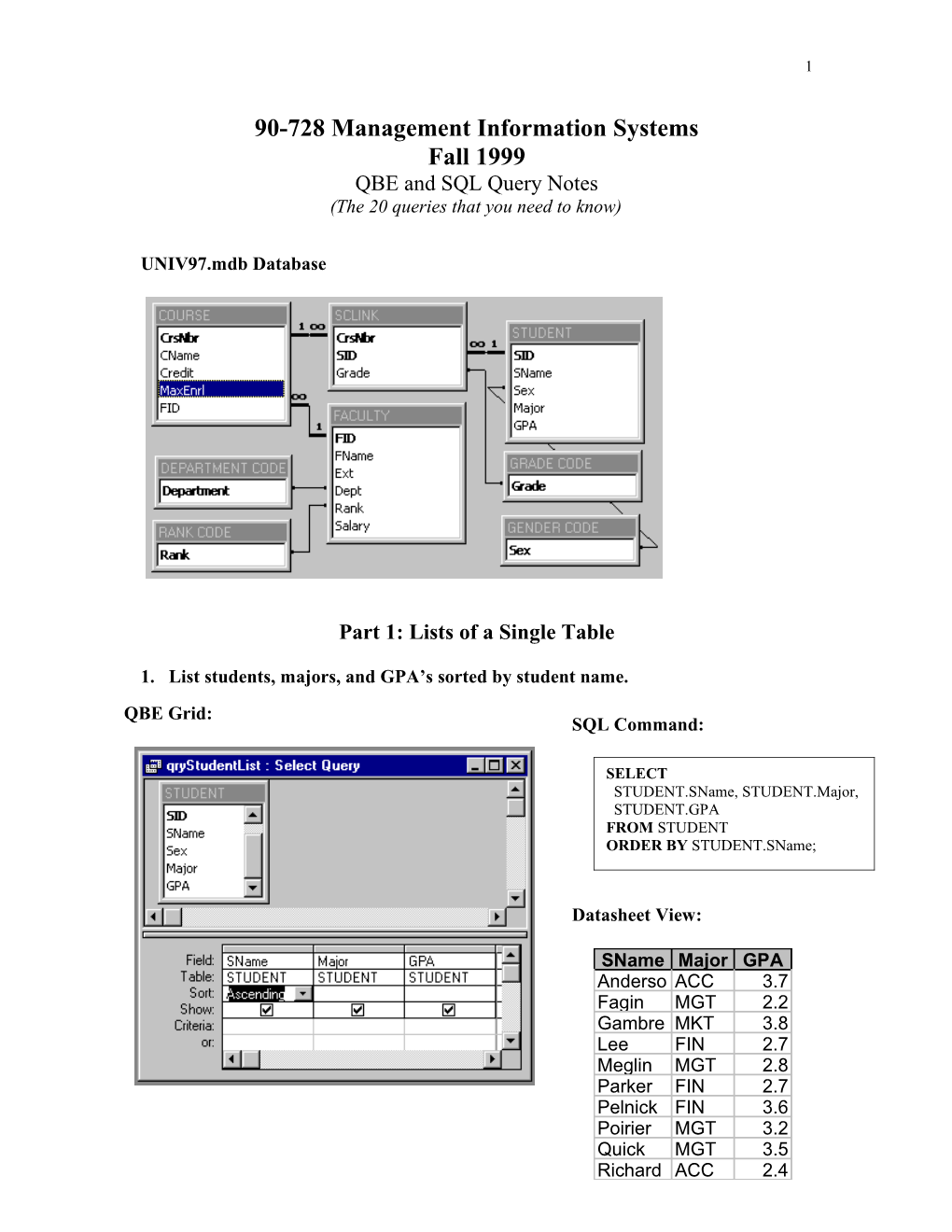 QBE and SQL Query Notes