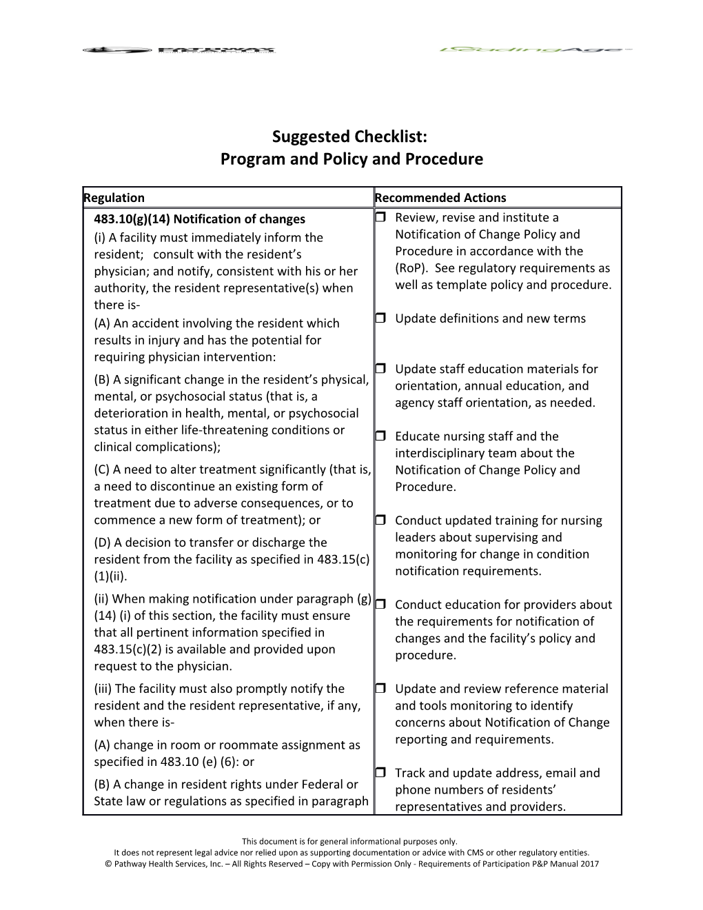 Tool:Notification of Changes Policy and Procedurechecklist