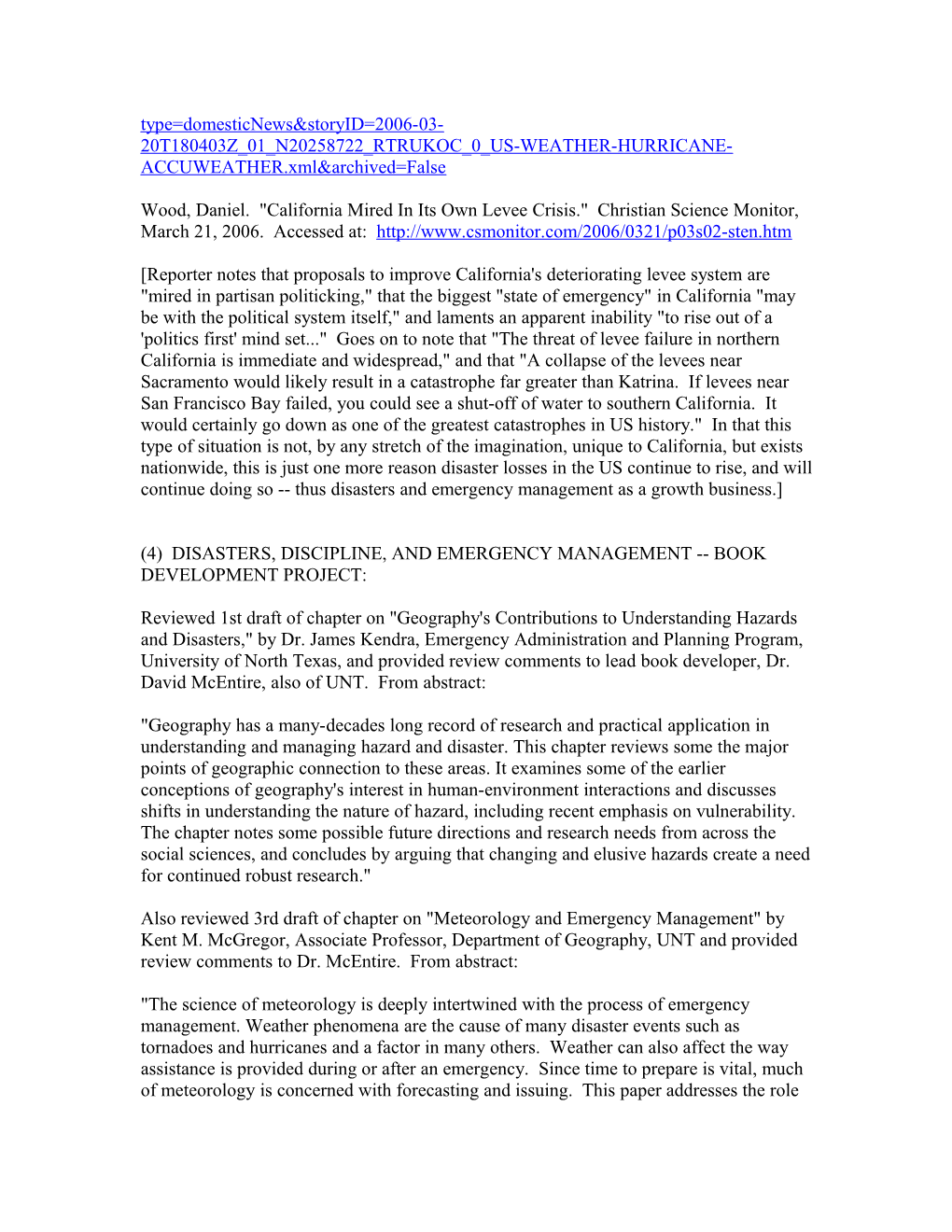 March 21, 2006 FEMA Emergency Management Higher Education Project Activity Report