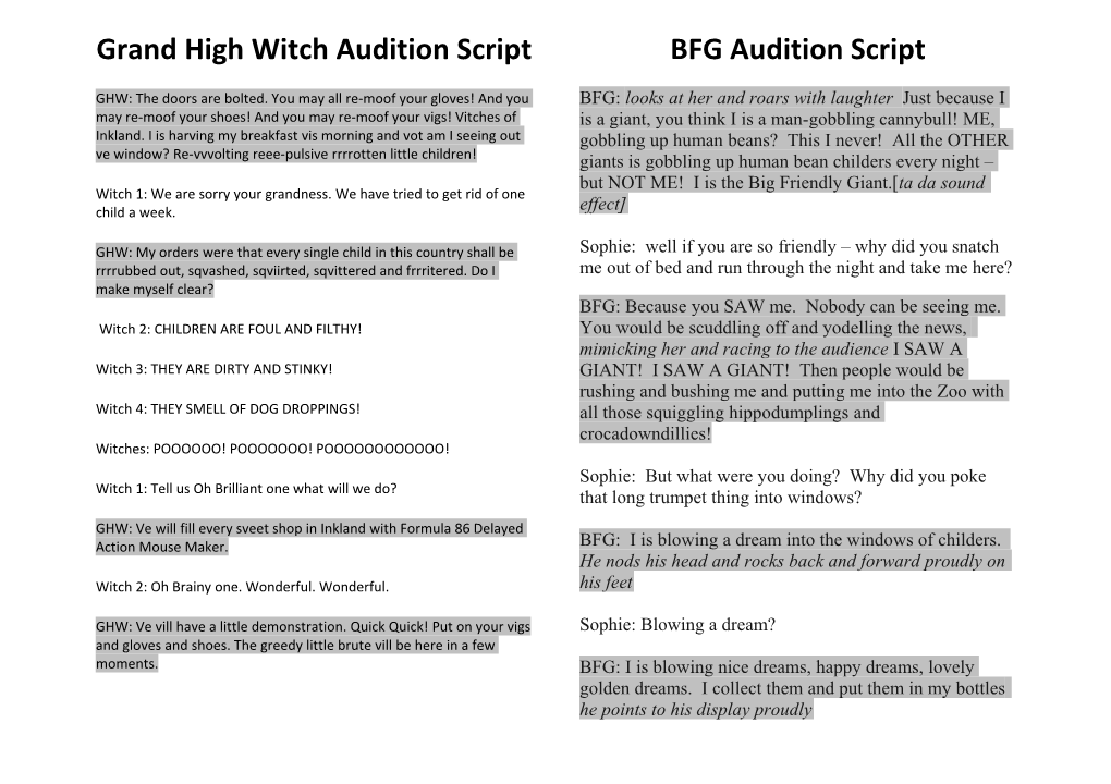Grand High Witch Audition Script