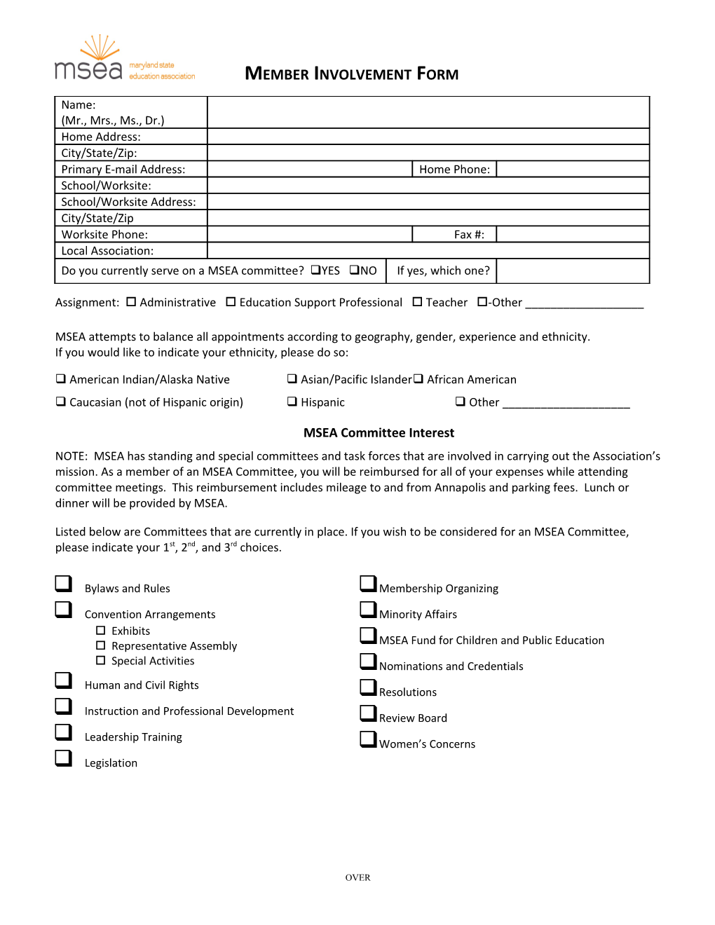 Committee Appointment Response Form