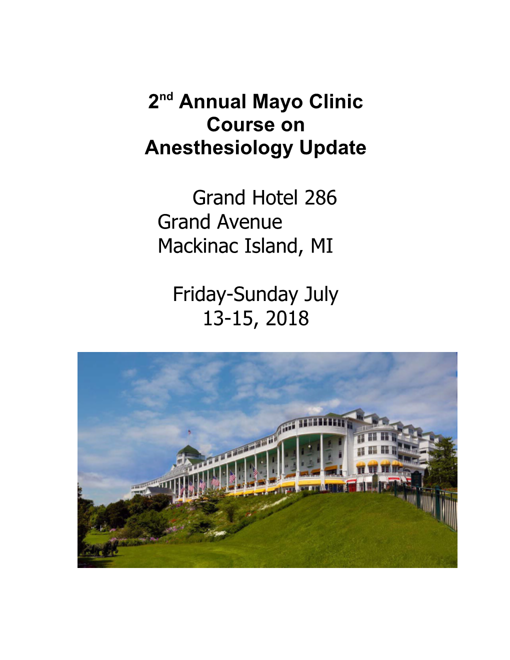 2Nd Annual Mayo Clinic Course on Anesthesiology Update
