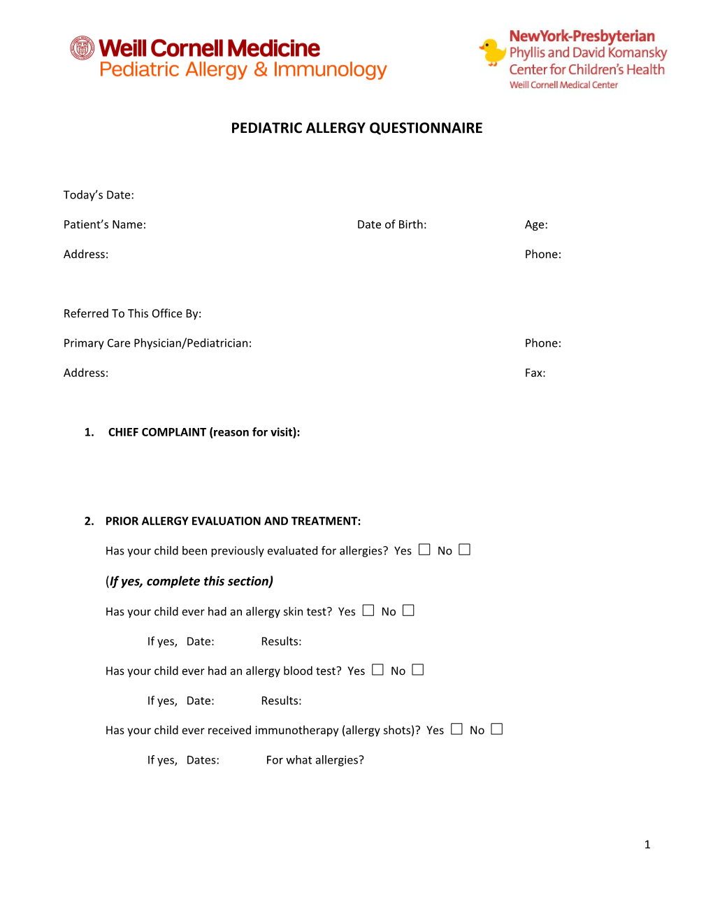 Pediatric Allergy Questionnaire