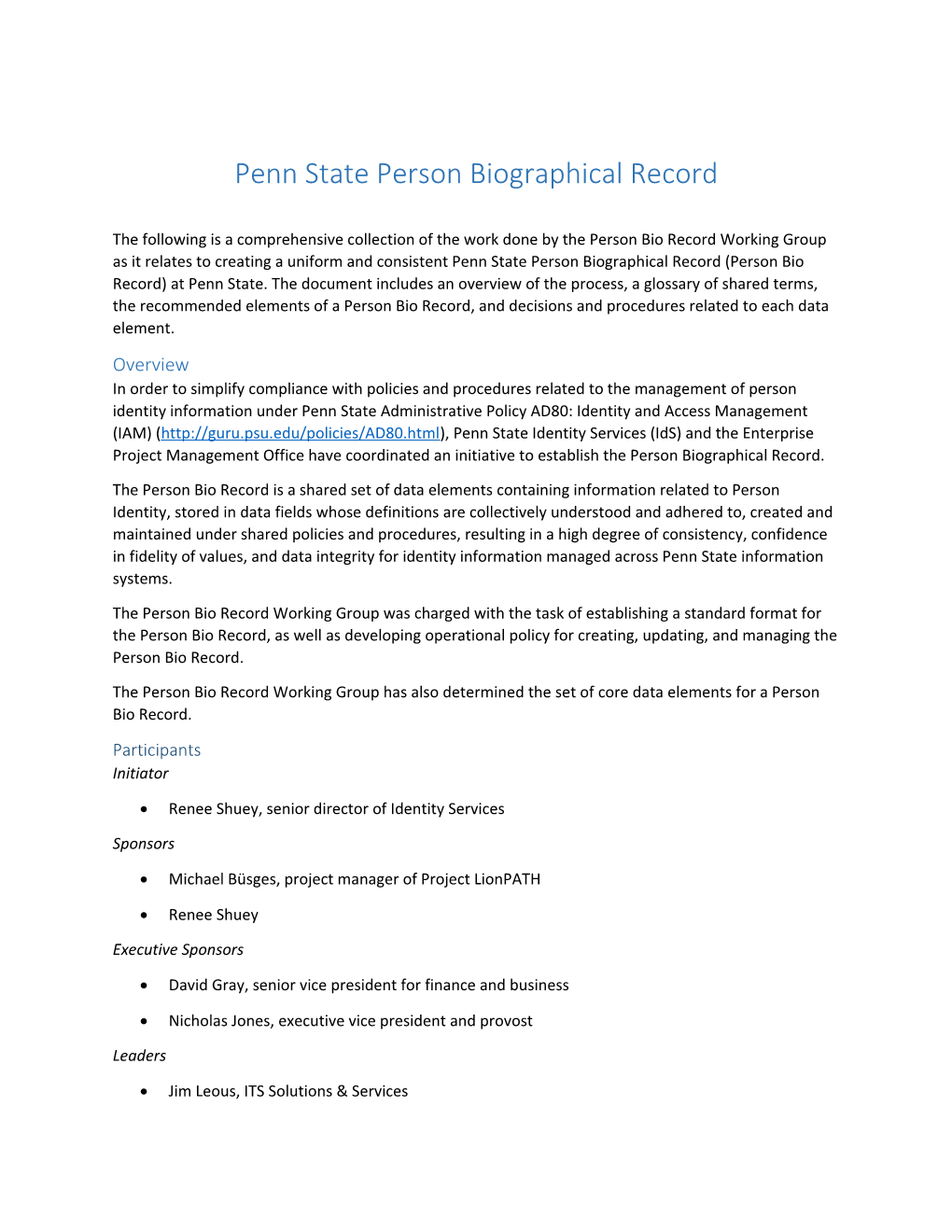Penn State Person Biographical Record