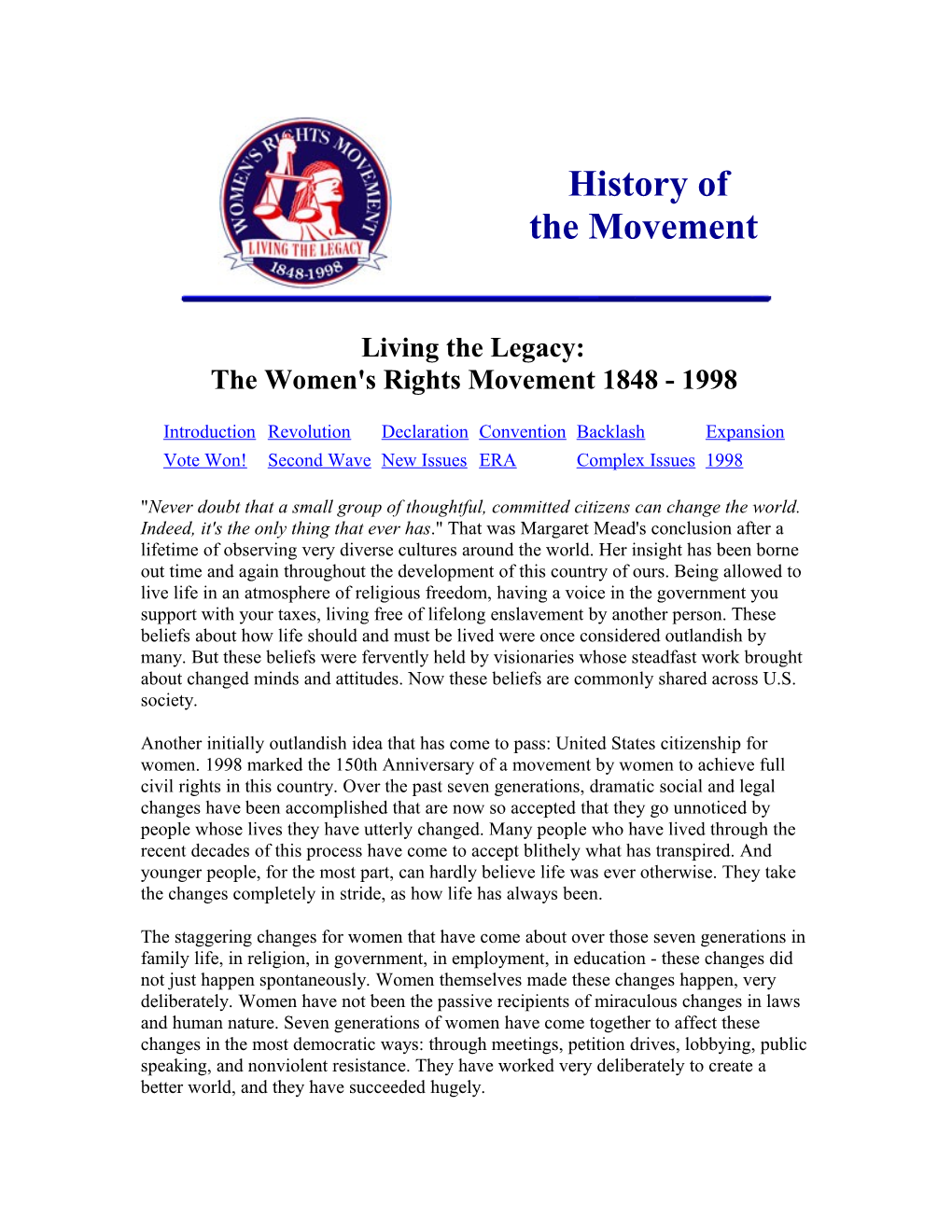 Living the Legacy: the Women's Rights Movement 1848 - 1998