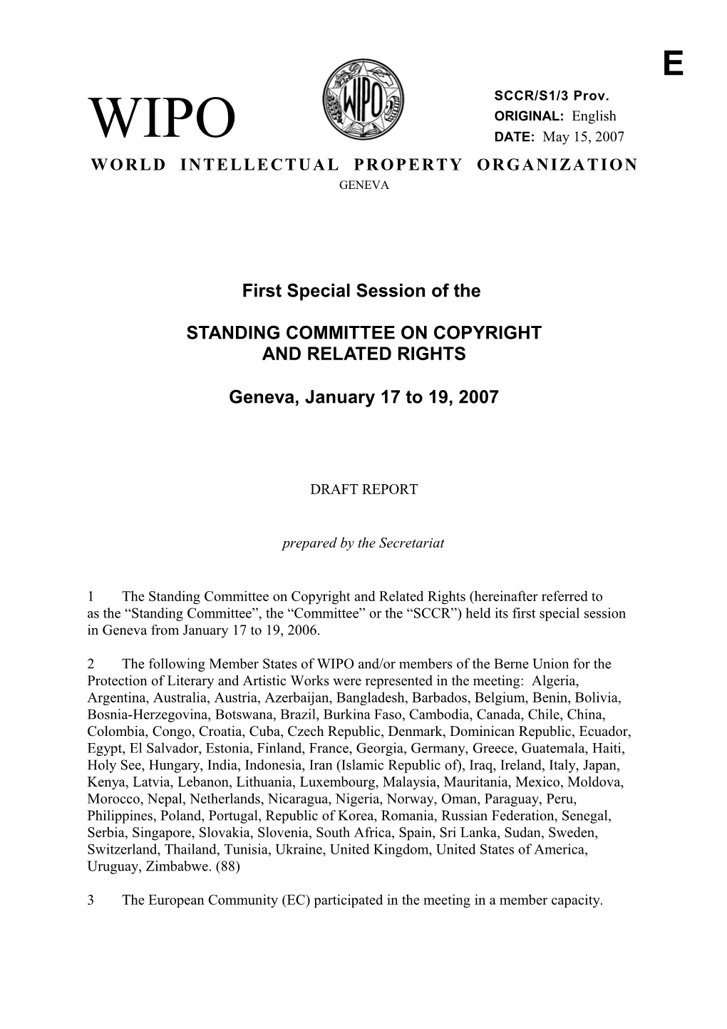 SCCR/S1/3 PROV.: Draft Report