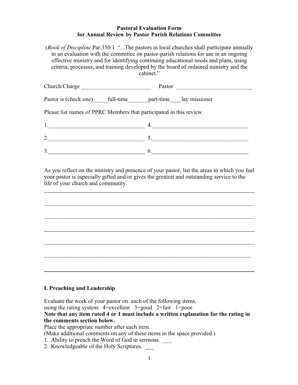 Pastoral Evaluation Form